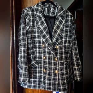 Lane Bryant 100% Polyester Tweed Plaid Jacket, size 20, Black/White